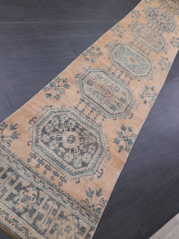 Beige Turkish Runner Rug 2' 4" x 18' 9" Hand-Knotted close-up