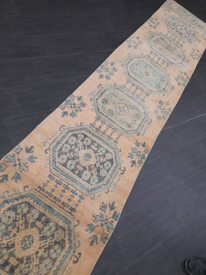 Beige Turkish Runner Rug 2' 4" x 18' 9" Hand-Knotted detail