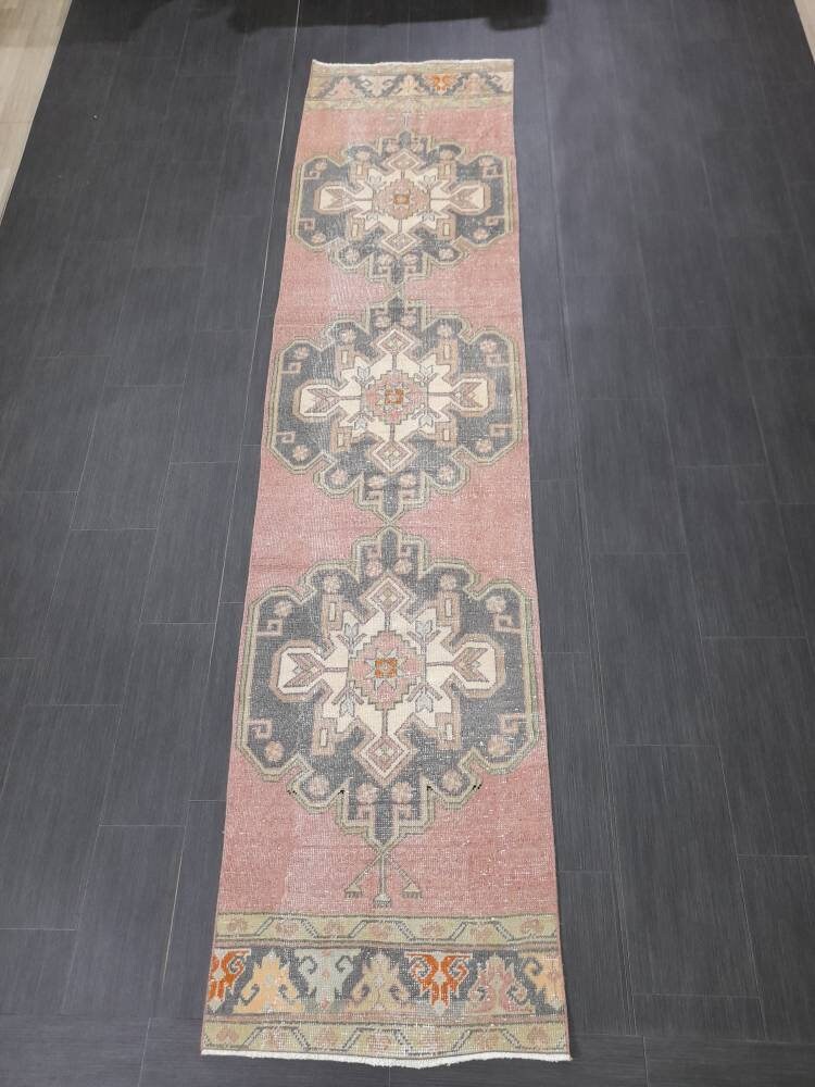 Pink Turkish Runner Rug 2' 7" x 10' 7" Hand-Knotted pattern