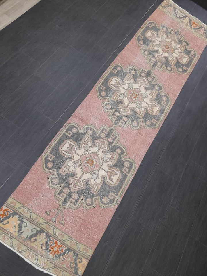 Pink Turkish Runner Rug 2' 7" x 10' 7" Hand-Knotted border