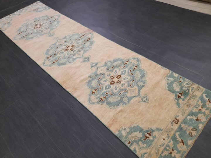 Beige Turkish Runner Rug 2' 6" x 9' 5" Hand-Knotted