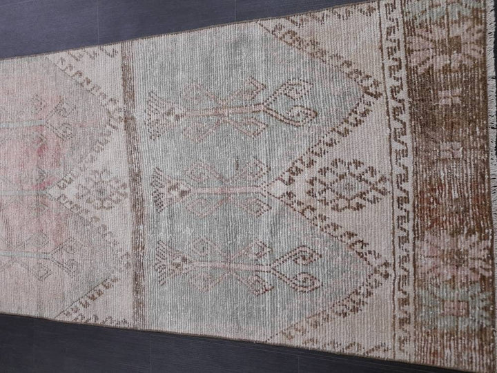 Pink Turkish Runner Rug 3' 2" x 12' 4" Hand-Knotted pattern