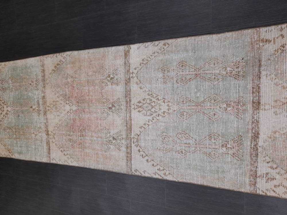 Pink Turkish Runner Rug 3' 2" x 12' 4" Hand-Knotted border