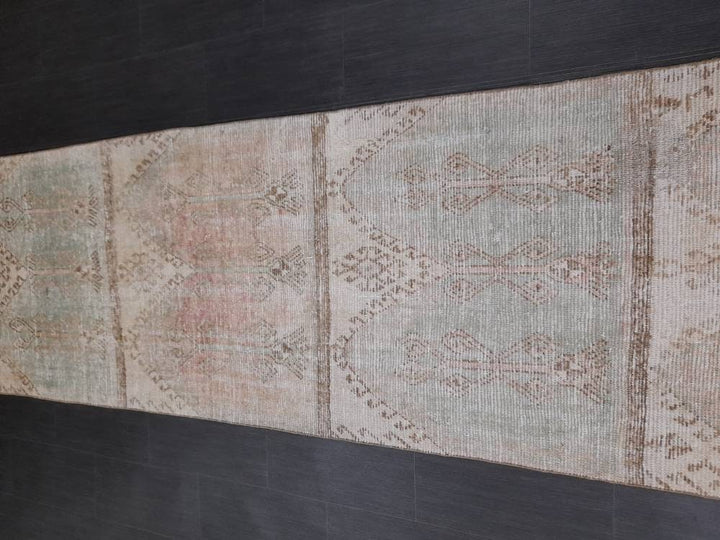Pink Turkish Runner Rug 3' 2" x 12' 4" Hand-Knotted border