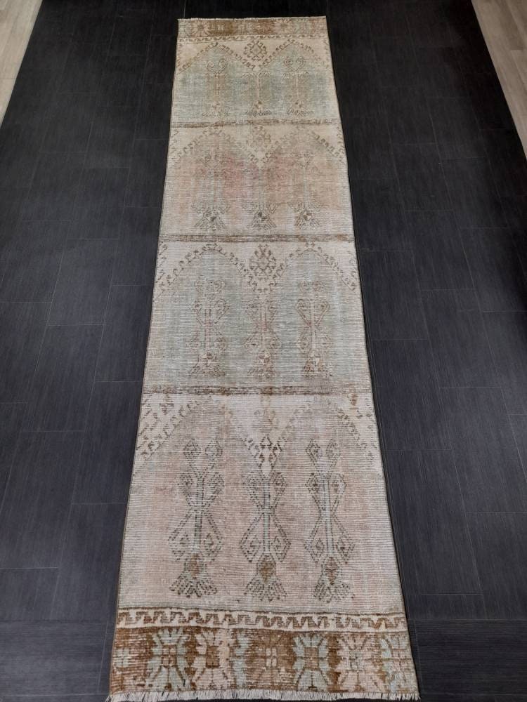 Pink Turkish Runner Rug 3' 2" x 12' 4" Hand-Knotted close-up
