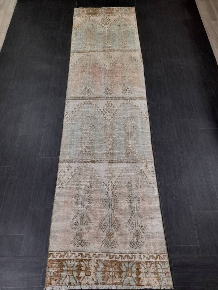 Pink Turkish Runner Rug 3' 2" x 12' 4" Hand-Knotted close-up