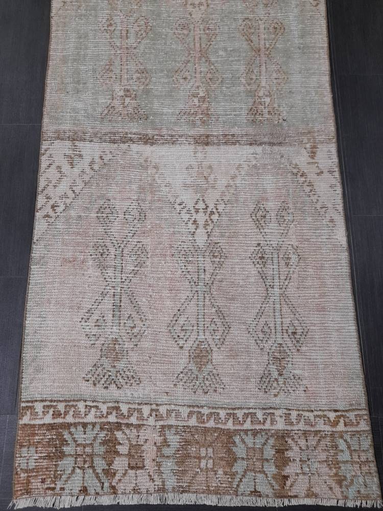 Pink Turkish Runner Rug 3' 2" x 12' 4" Hand-Knotted reverse