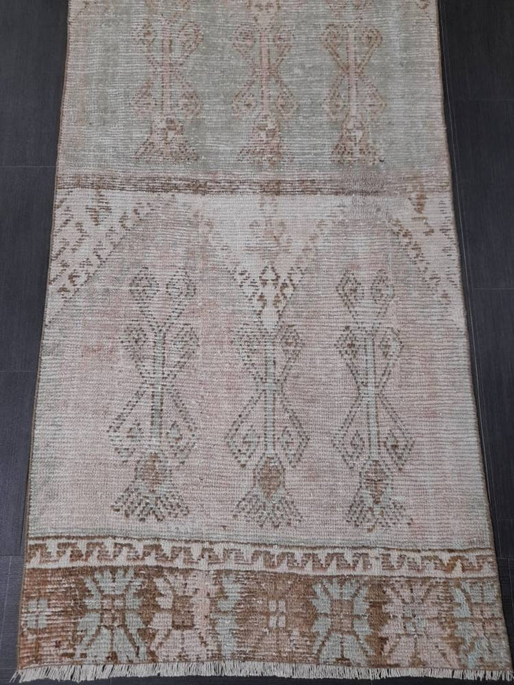 Pink Turkish Runner Rug 3' 2" x 12' 4" Hand-Knotted reverse