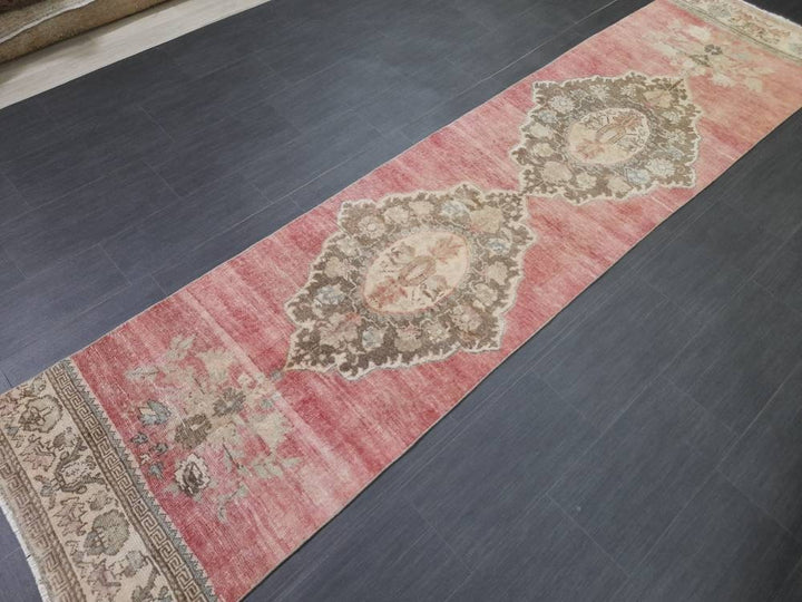 Beige Turkish Runner Rug 2' 8" x 10' 11" Hand-Knotted