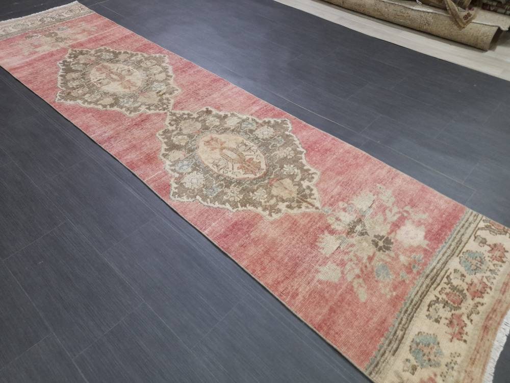Beige Turkish Runner Rug 2' 8" x 10' 11" Hand-Knotted view