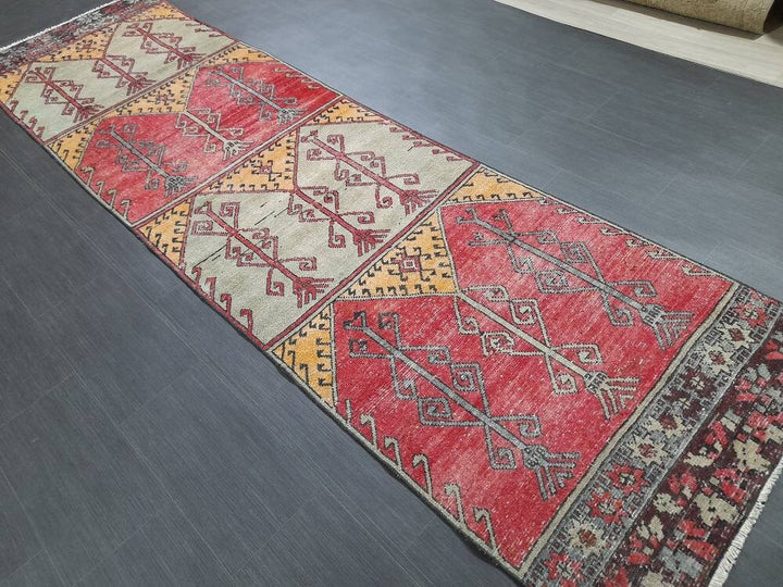 Beige Turkish Runner Rug 3' 1" x 11' 1" Hand-Knotted pattern