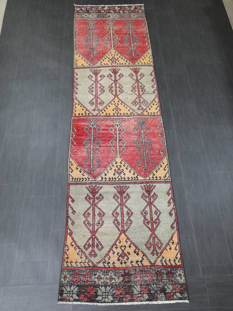 Beige Turkish Runner Rug 3' 1" x 11' 1" Hand-Knotted border