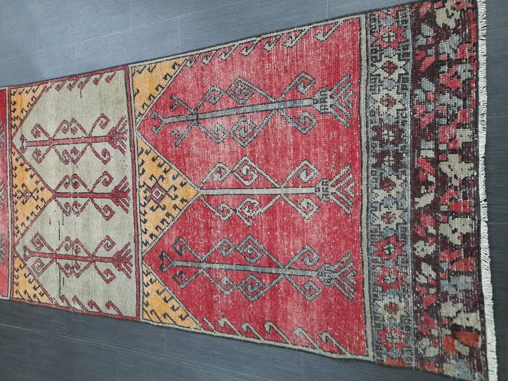Beige Turkish Runner Rug 3' 1" x 11' 1" Hand-Knotted close-up