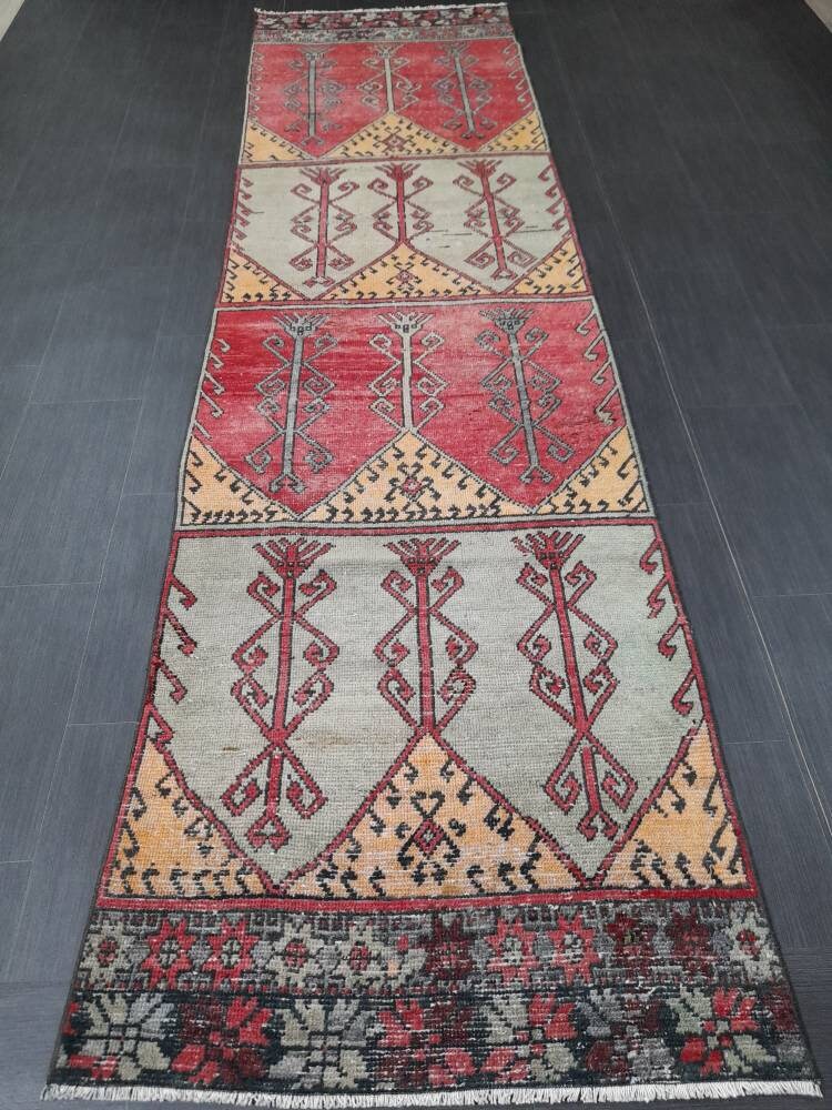 Beige Turkish Runner Rug 3' 1" x 11' 1" Hand-Knotted field