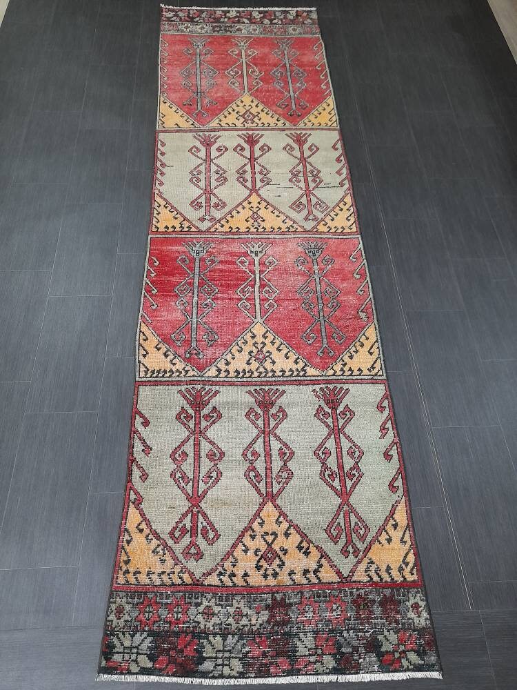 Beige Turkish Runner Rug 3' 1" x 11' 1" Hand-Knotted reverse