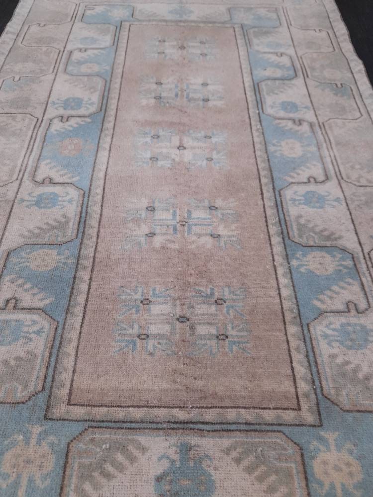 Blue Turkish Runner Rug 3' 6" x 6' Hand-Knotted | No. WR49924