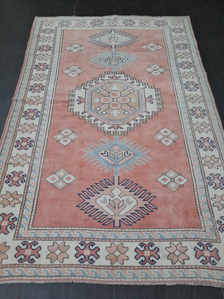 Pink Turkish Runner Rug 5' 3" x 8' Hand-Knotted reverse