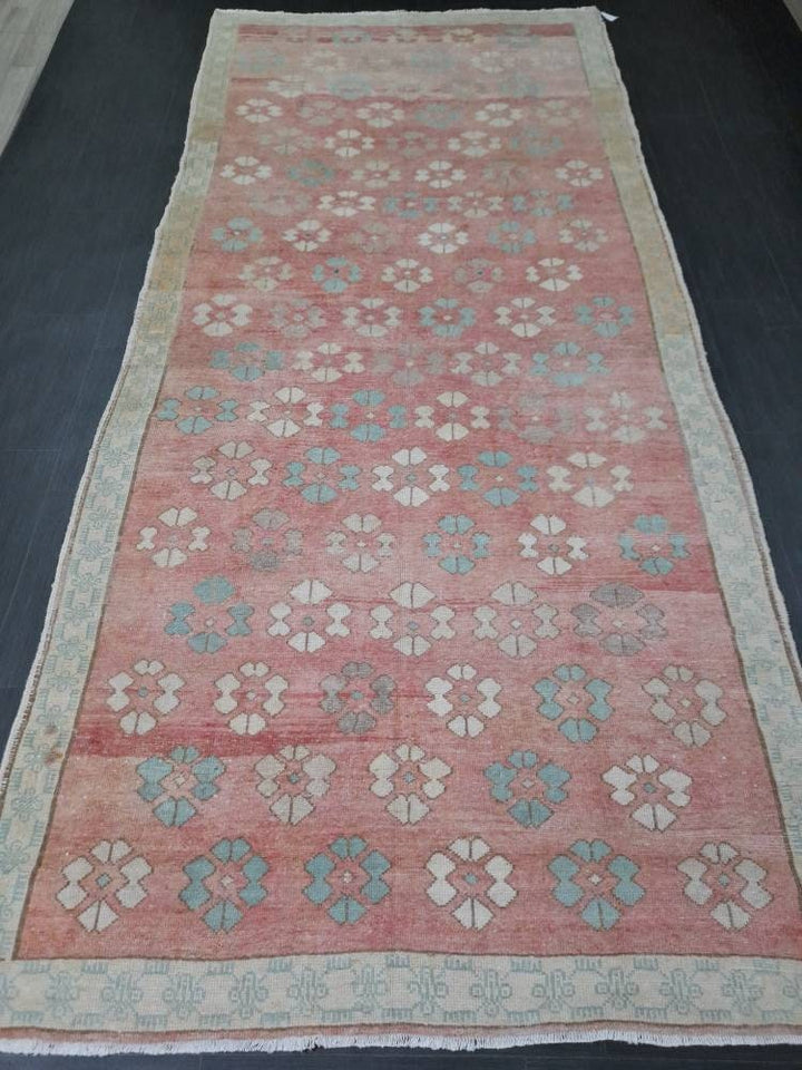 Beige Turkish Runner Rug 5' 1" x 11' 8" Hand-Knotted field