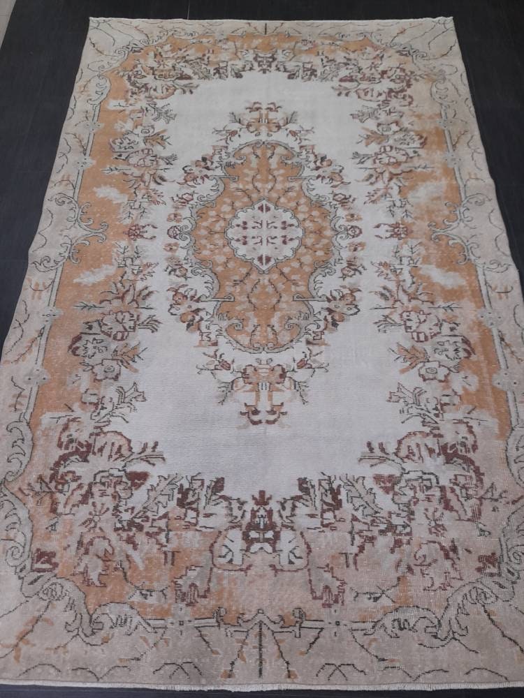 Rust Turkish Runner Rug 6' 5" x 10' 1" Hand-Knotted texture