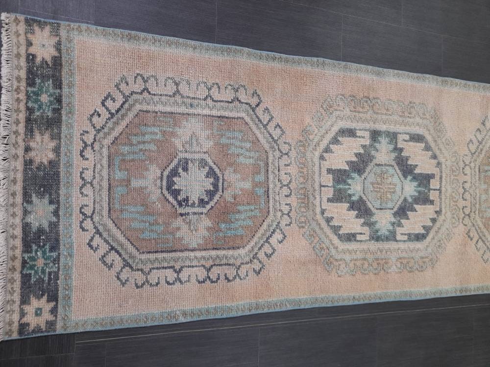 Beige Turkish Runner Rug 3' x 11' 7" Hand-Knotted pattern