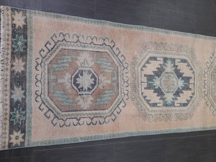 Beige Turkish Runner Rug 3' x 11' 7" Hand-Knotted pattern