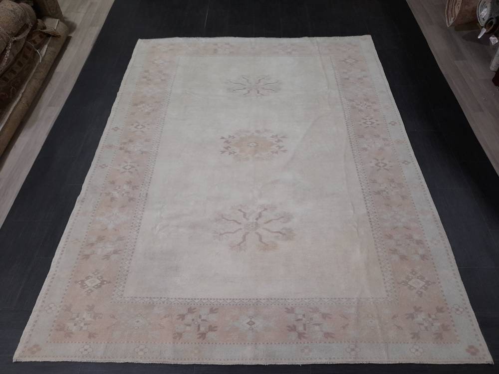Beige Turkish Runner Rug 6' 10" x 8' 9" Hand-Knotted view 9