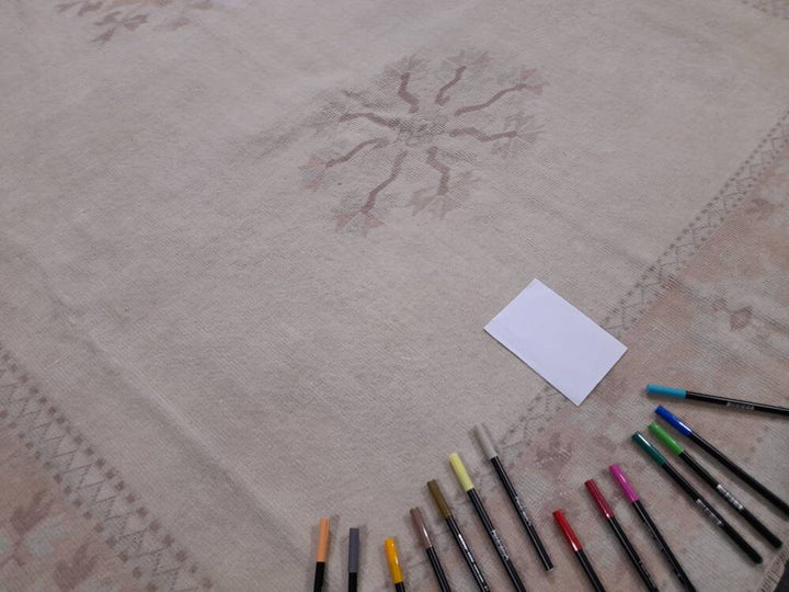 Beige Turkish Runner Rug 6' 10" x 8' 9" Hand-Knotted field