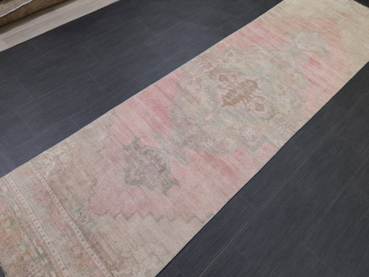 Beige Turkish Runner Rug 2' 11" x 10' 10" Hand-Knotted