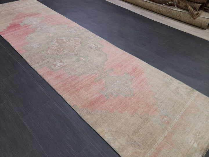 Beige Turkish Runner Rug 2' 11" x 11' Hand-Knotted detail