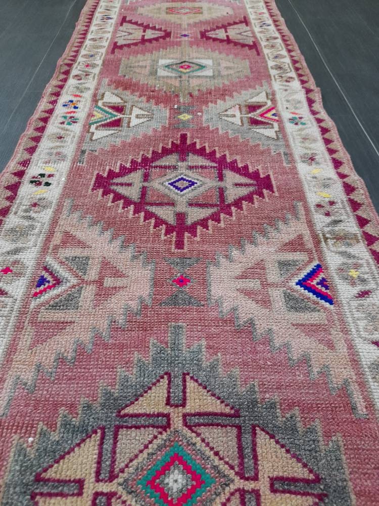 Beige Turkish Runner Rug 2' 9" x 13' Hand-Knotted reverse