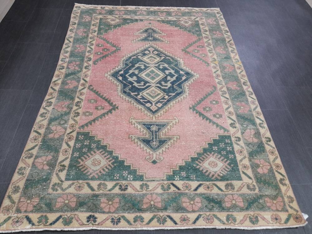 Green Turkish Runner Rug 4' 7" x 6' 4" Hand-Knotted | No. WR33103
