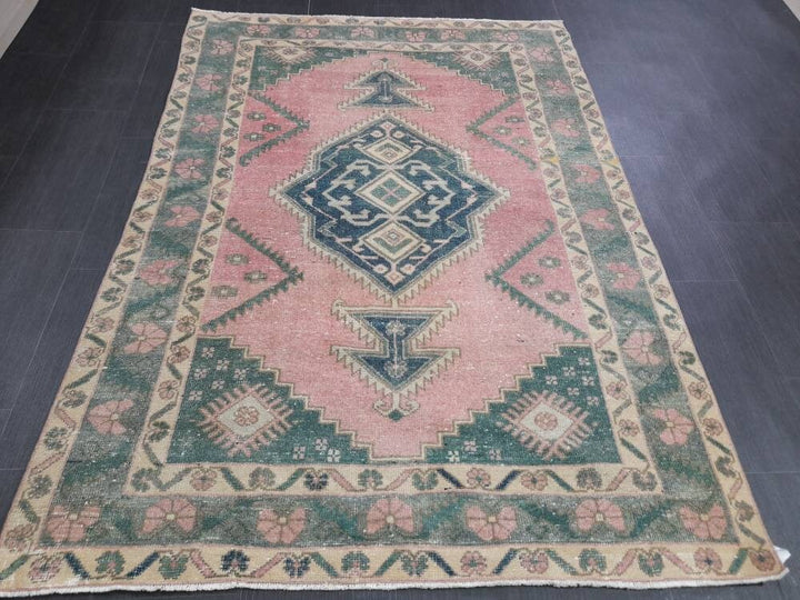 Green Turkish Runner Rug 4' 7" x 6' 4" Hand-Knotted | No. WR33103