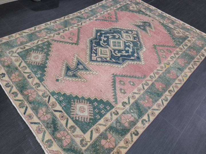 Green Turkish Runner Rug 4' 7" x 6' 4" Hand-Knotted | No. WR33103