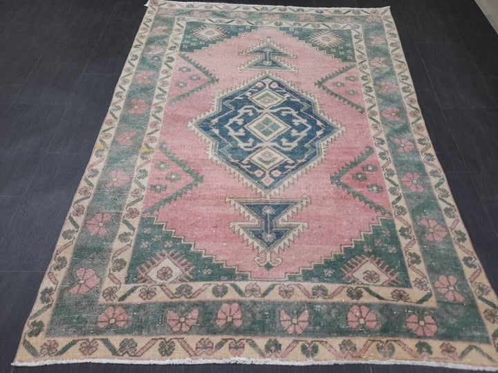 Green Turkish Runner Rug 4' 7" x 6' 4" Hand-Knotted | No. WR33103