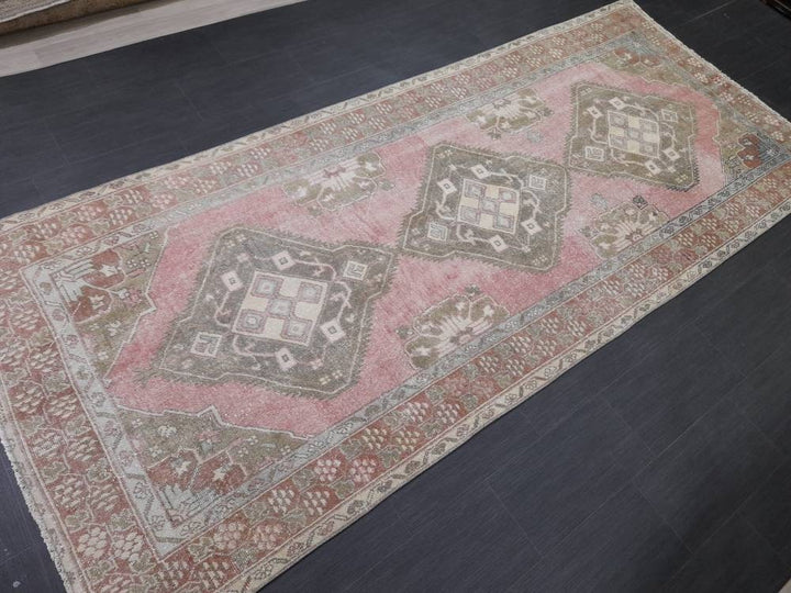 Beige Turkish Runner Rug 4' 9" x 11' Hand-Knotted