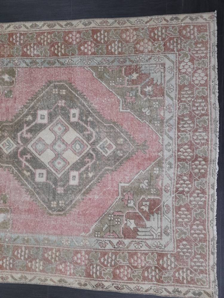 Beige Turkish Runner Rug 4' 9" x 11' Hand-Knotted border