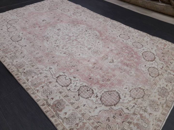 Pink Turkish Runner Rug 5' 5" x 8' 9" Hand-Knotted