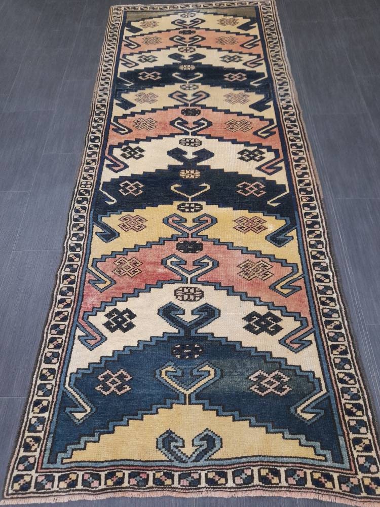 Blue Turkish Runner Rug 3' 1" x 8' Hand-Knotted | No. WR97234