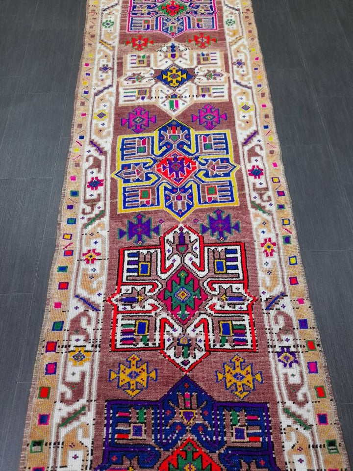 Beige Turkish Runner Rug 3' x 11' 7" Hand-Knotted reverse