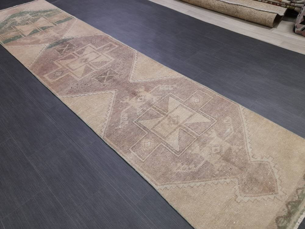 Beige Turkish Runner Rug 2' 10" x 12' 2" Hand-Knotted