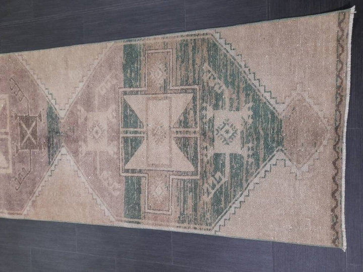 Beige Turkish Runner Rug 2' 10" x 12' 2" Hand-Knotted border