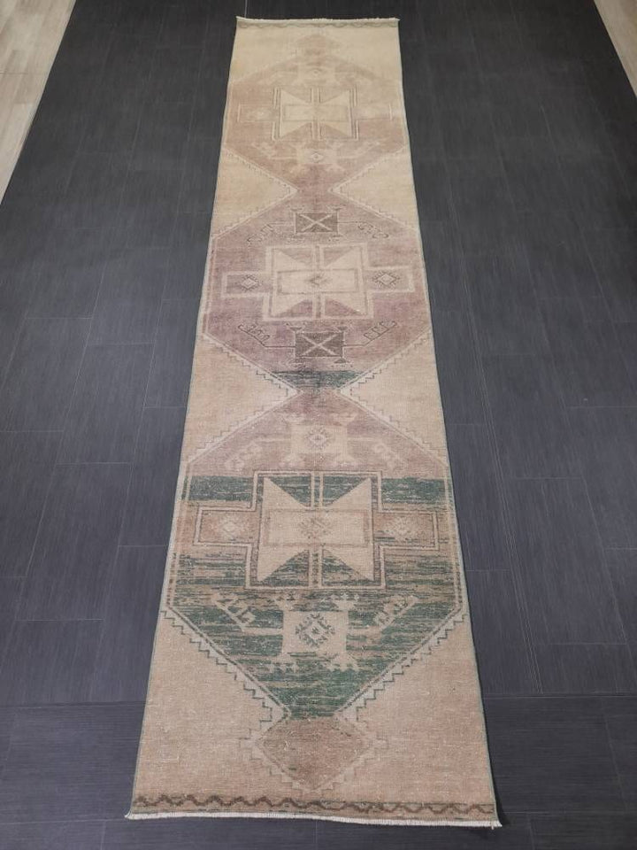 Beige Turkish Runner Rug 2' 10" x 12' 2" Hand-Knotted texture