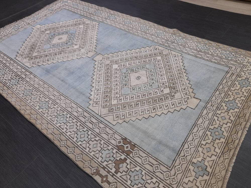 Blue Turkish Runner Rug 4' 9" x 8' 5" Hand-Knotted | No. WR89038
