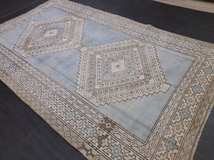 Blue Turkish Runner Rug 4' 9" x 8' 5" Hand-Knotted | No. WR89038