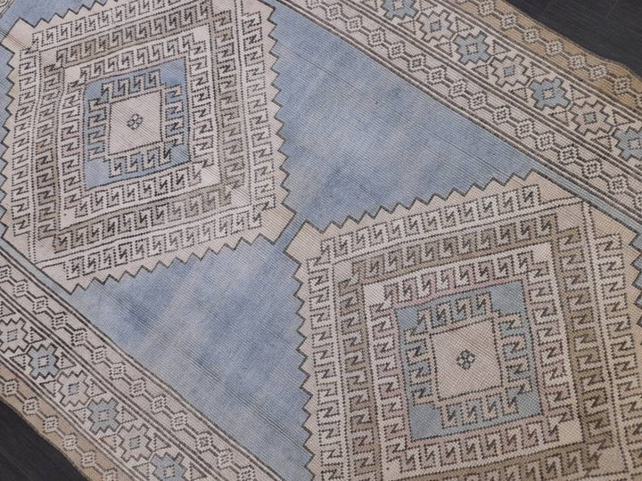 Blue Turkish Runner Rug 4' 9" x 8' 5" Hand-Knotted | No. WR89038