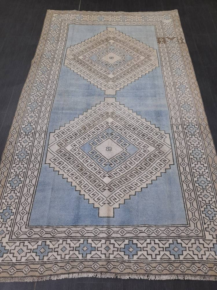 Blue Turkish Runner Rug 4' 9" x 8' 5" Hand-Knotted | No. WR89038