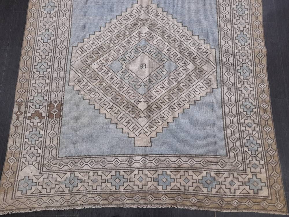 Blue Turkish Runner Rug 4' 9" x 8' 5" Hand-Knotted | No. WR89038