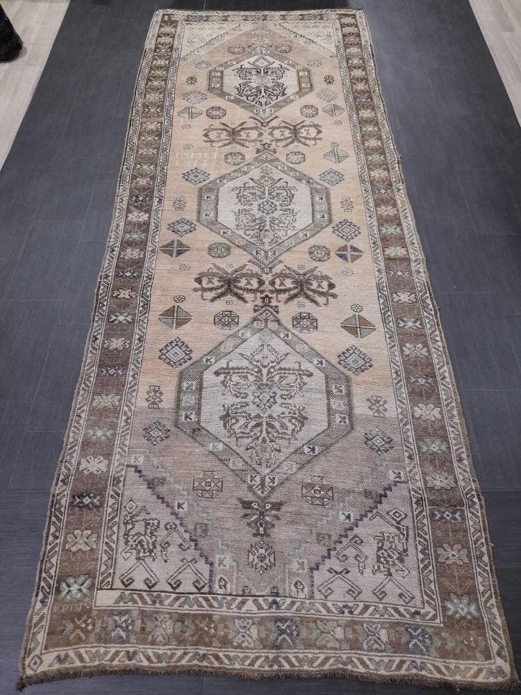 Turkish Vintage Rug 5' x 13' 4" Hand-Knotted field