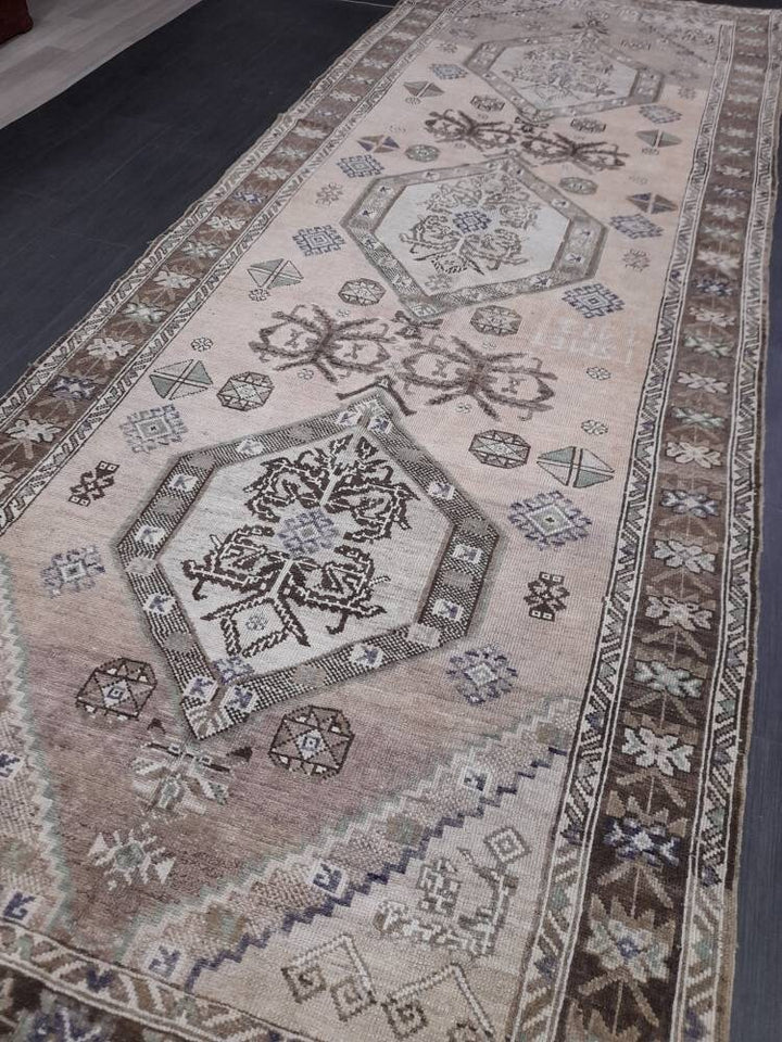 Turkish Vintage Rug 5' x 13' 4" Hand-Knotted pattern