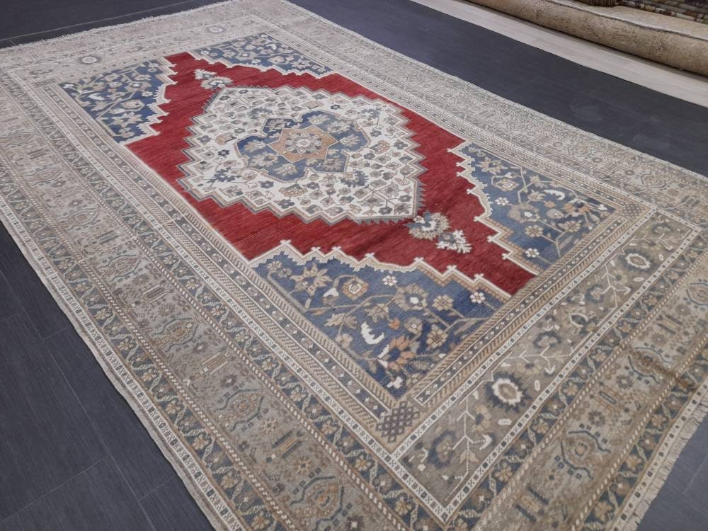 Navy Turkish Oushak Rug 5'11" x 9'6" Hand-Knotted